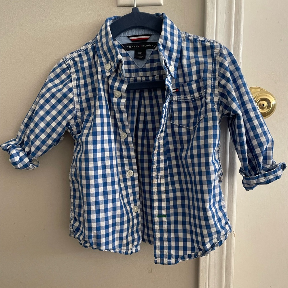 Tommy Hilfiger Baby Blue and White Plaid Shirt
